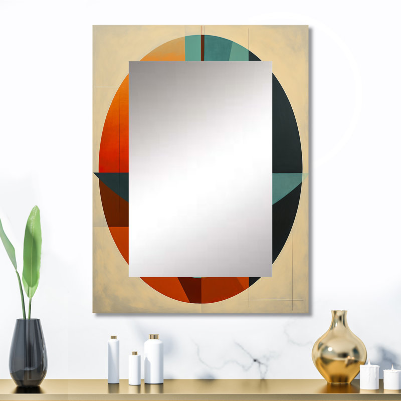 Odyssey Midcentury Retro Abstract Geometrics III - Midcentury Modern Large Wall Mirror, Modern Unique Mirror, Printed Metal Art