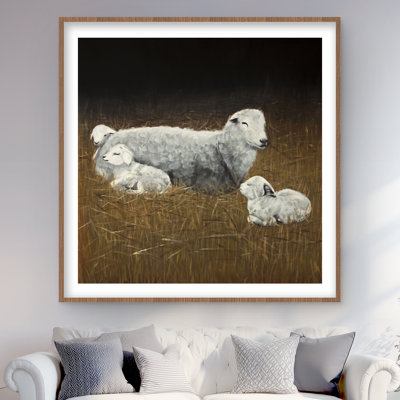 Sheep and Lambs - Farmhouse Living, reproduction d'art encadrée