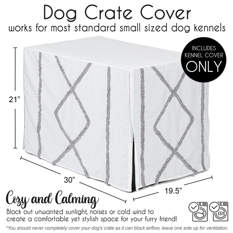 Housse pour cage de chien blanche et grise Boho Fringe par Sweet Jojo Designs, H 30 po x l 21 po x P 19,5 po
