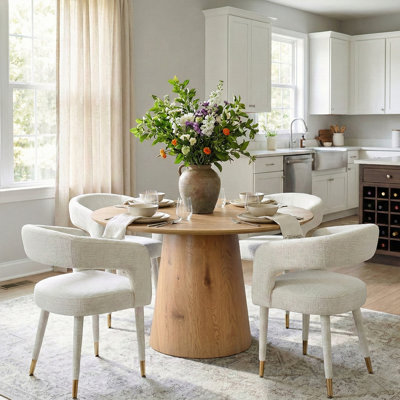 46"-83" Modern Extendable Pedestal Dining Table Set With Upholstered Open-Back Chairs, Round To Oval Kitchen Dining Set For 4-8