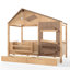 Structure de lit simple de style maison de campagne avec tablette de fenêtre et tiroirs de rangement, lit de jeu pour enfants avec crochets latéraux, naturel clair-406216119