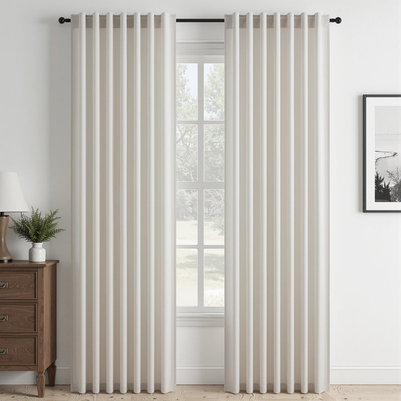 Linen Textured Farmhouse Semi Sheer Window Curtain,Back Tab Hooks Drapes,Pleated Heading Tape (Set of 2 With Hooks)