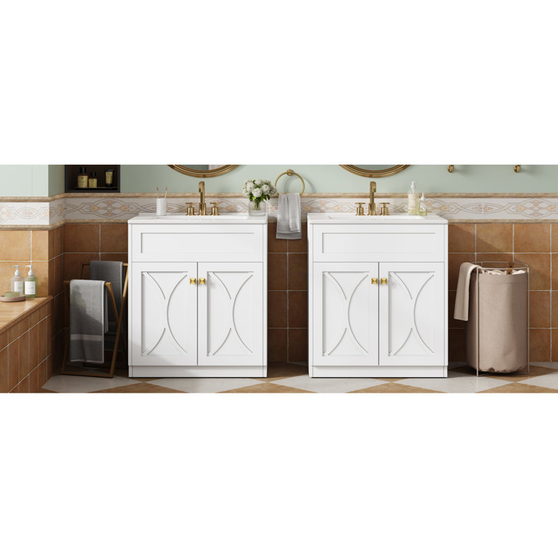 Ensemble de meuble-lavabo élégant en bois massif avec lavabo moderne pour une salle de bain élégante