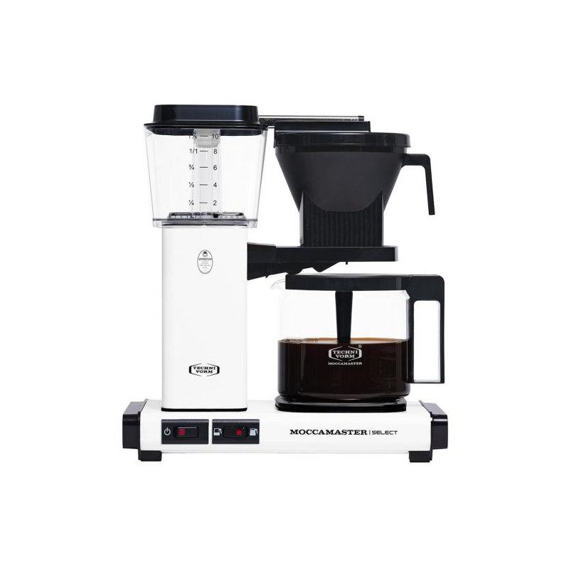 Moccamater KBG Select Filter Coffee Machine, 1.25L - Polished Silver, Matt White