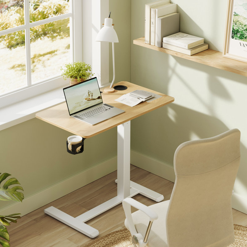 Adjustable Metal Base Standing Desk, 102cm. H x 80cm. W x 45cm. D, Brown/White