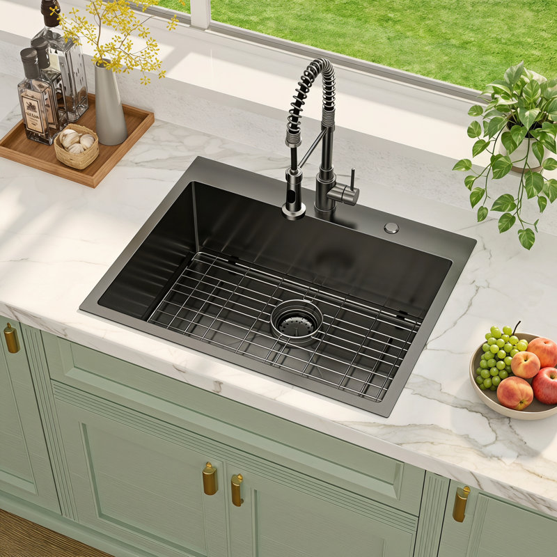  Évier de cuisine encastré à simple cuve en acier inoxydable 28 po L 28 po avec accessoires