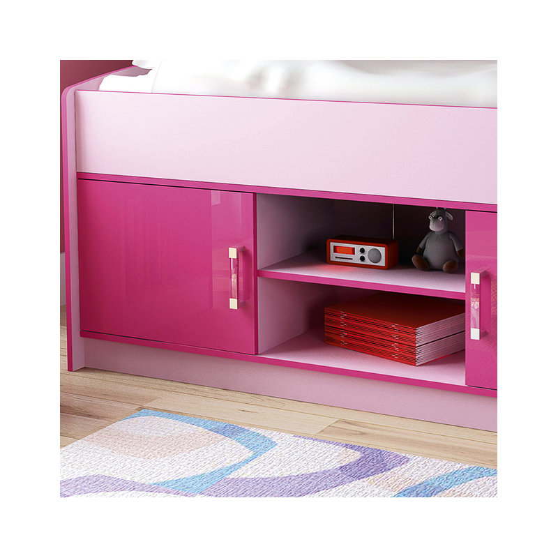 Mate's Single Mid Sleeper Bed with Shelves and Bookcase, Pink