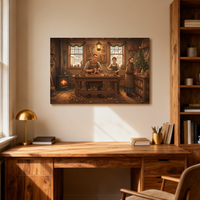 Scène de Noël atelier de Noël, H 16 po x l 24 po