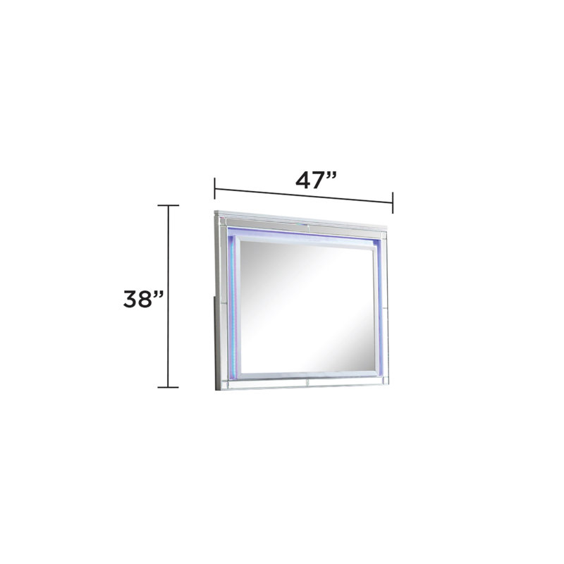 Miroir Sterling avec cadre DEL fabriqué en bois, Argent argent