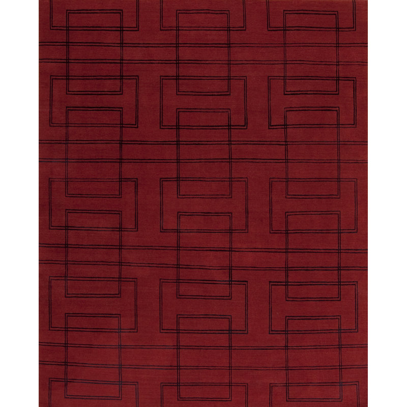 Modern Tibet Hand Knotted Area Rug in Red, Rectangle 8' x 10'