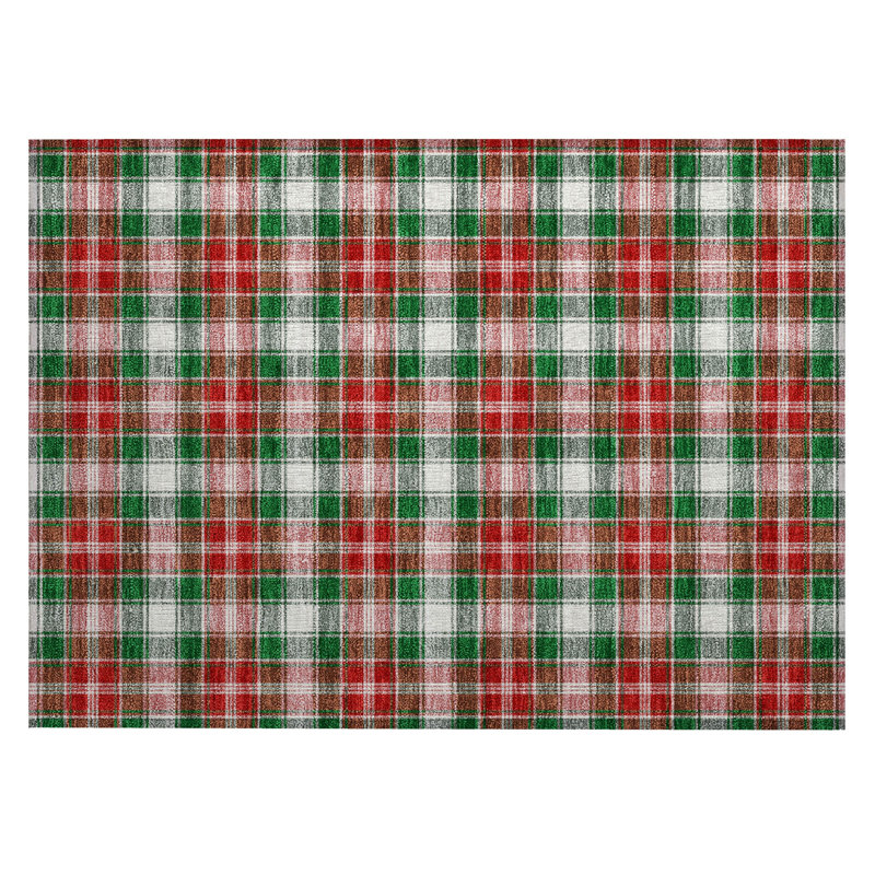 Machine Washable Indoor/Outdoor Christmas Plaid Xhevrie Emerald Rug, Rectangle 1'8" x 2'6"