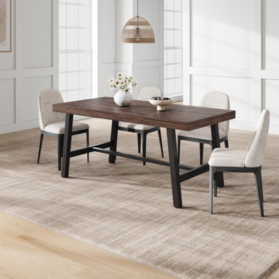 63" Industrial Dining Table for 4-6, Walnut Kitchen Table w/ Metal Frame, 300lbs Capacity, 30" Height, Cuba Birch