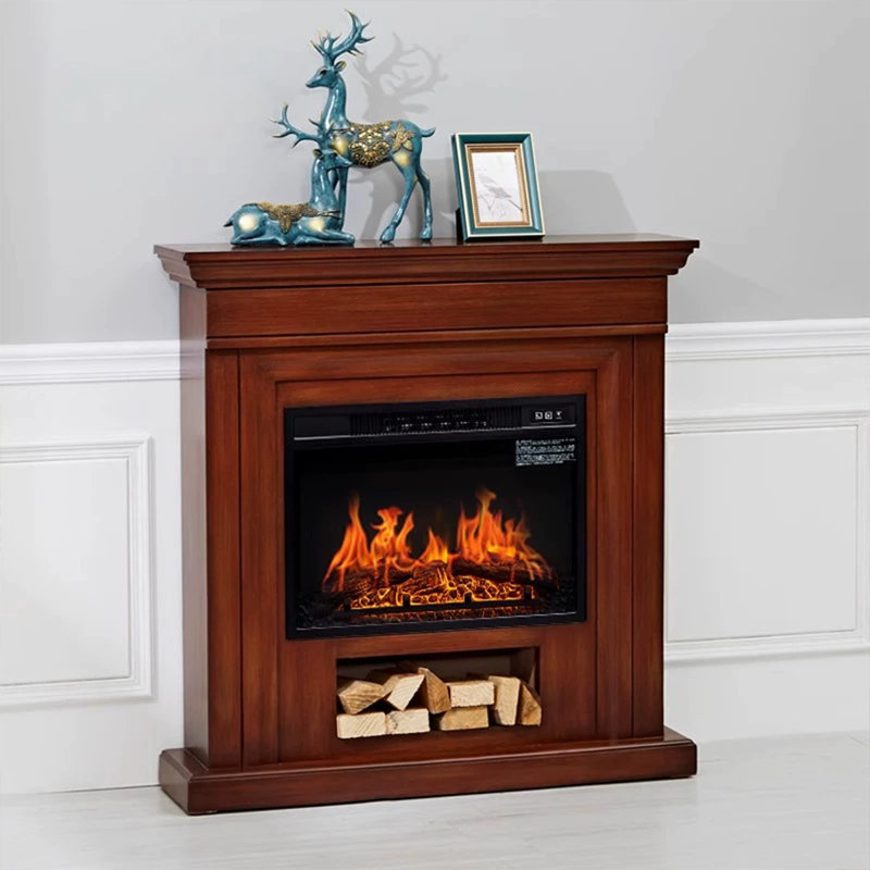 Manufactured Wood Electric Fireplace, Brown