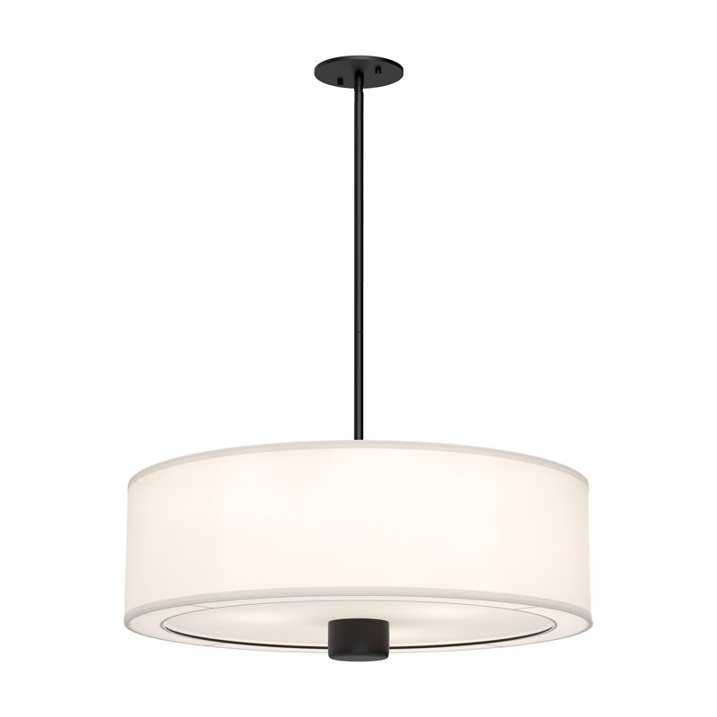 Luminaire suspendu cylindrique à 3 lumières Theo, Noir mat / lin blanc