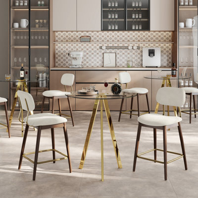 Round Glass Pub Dining Table with Farmhouse Bar Chairs Set of 3/5