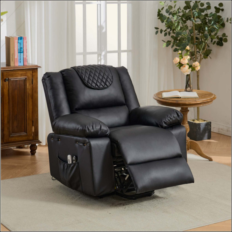 Fauteuil inclinable en polyuréthane chauffant et massant à distance pour personnes âgées, Noir