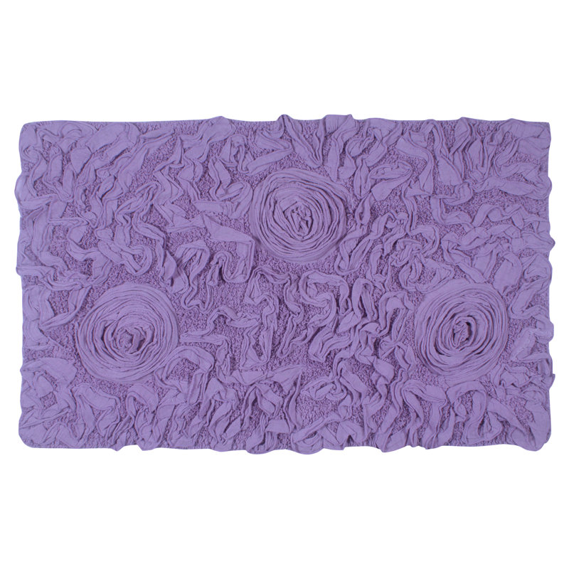 Schoenberger Floral Design Cotton Bath Rug, 34" L x 21" W, Purple