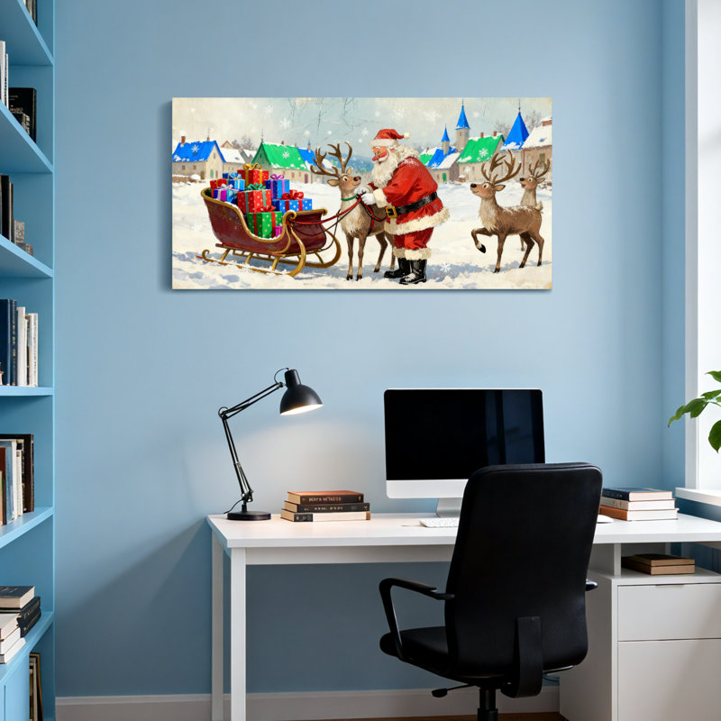 Père Noël de Noël avec renne et traîneau, H 16 po x l 32 po