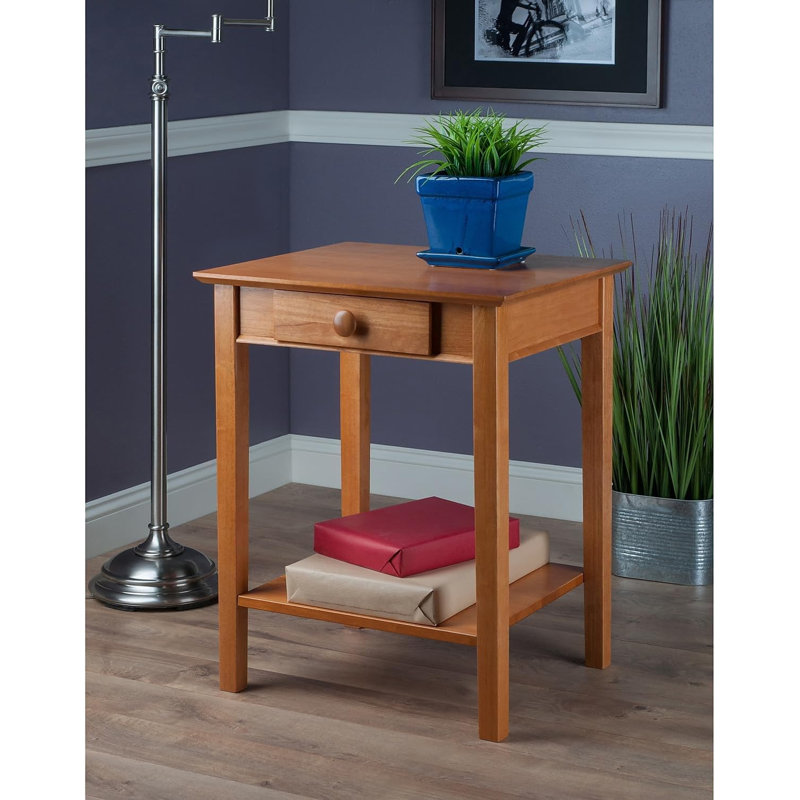 Solid Beech Wood Printer And End Table With Drawer And Lower Shelf, Classic Design For Home Or Office