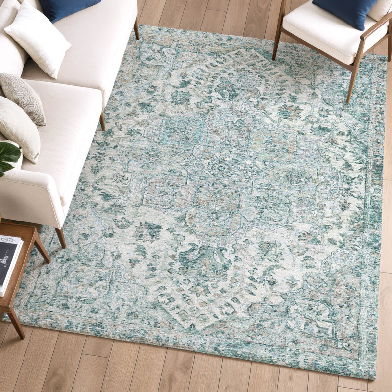 Premium Machine Washable Mayfield AMF2138 global Rug, Teal, 10' x 14'