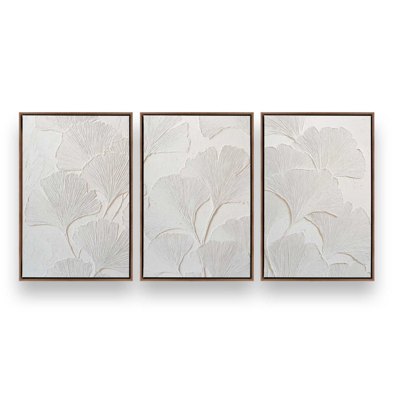 Ensemble de 3 impressions Ginkgo Whispers, Cadre flottant en noyer, 12 po x 8 po