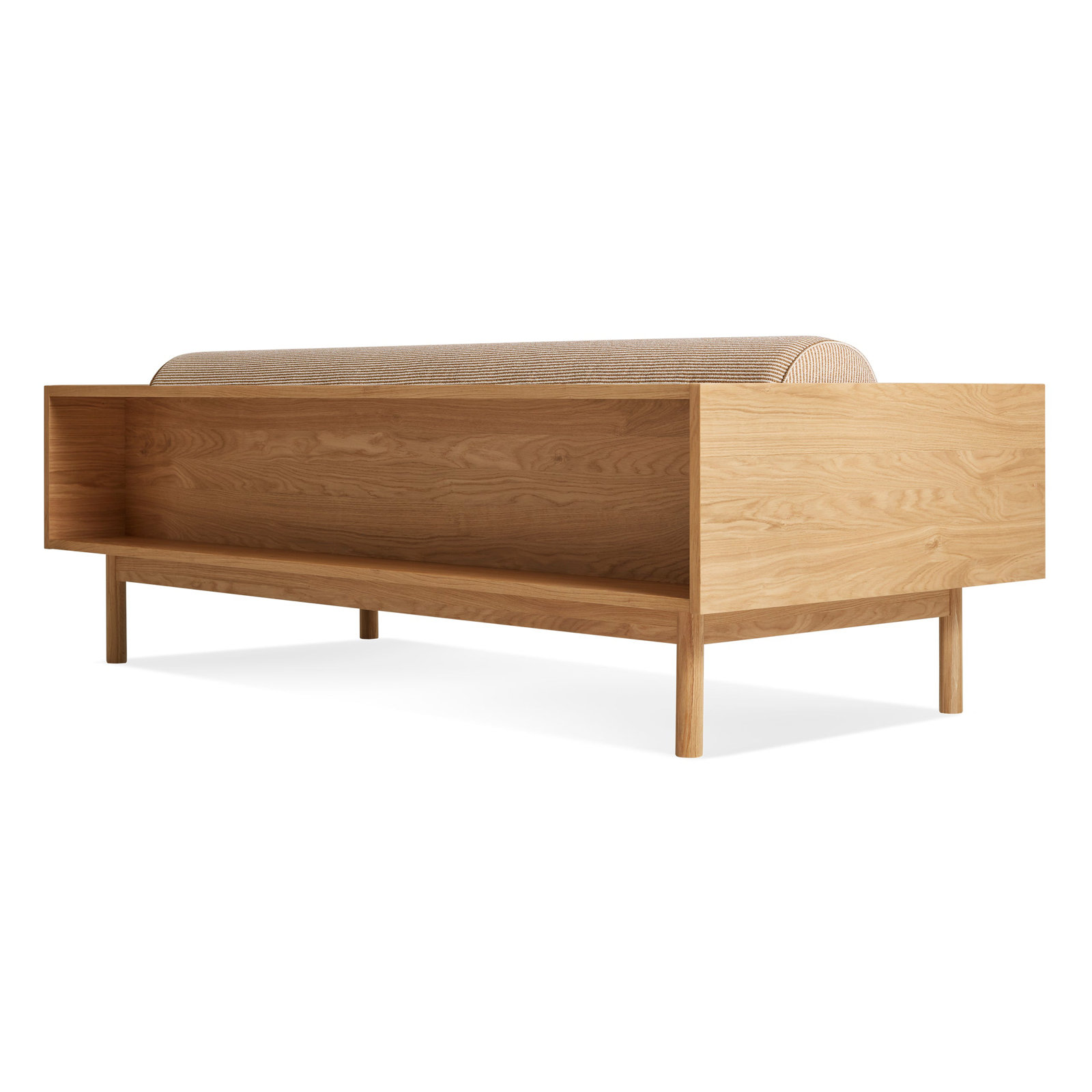 Souvenir 87'' Upholstered Sofa, White Oak, Irving Gray Blue Stripe