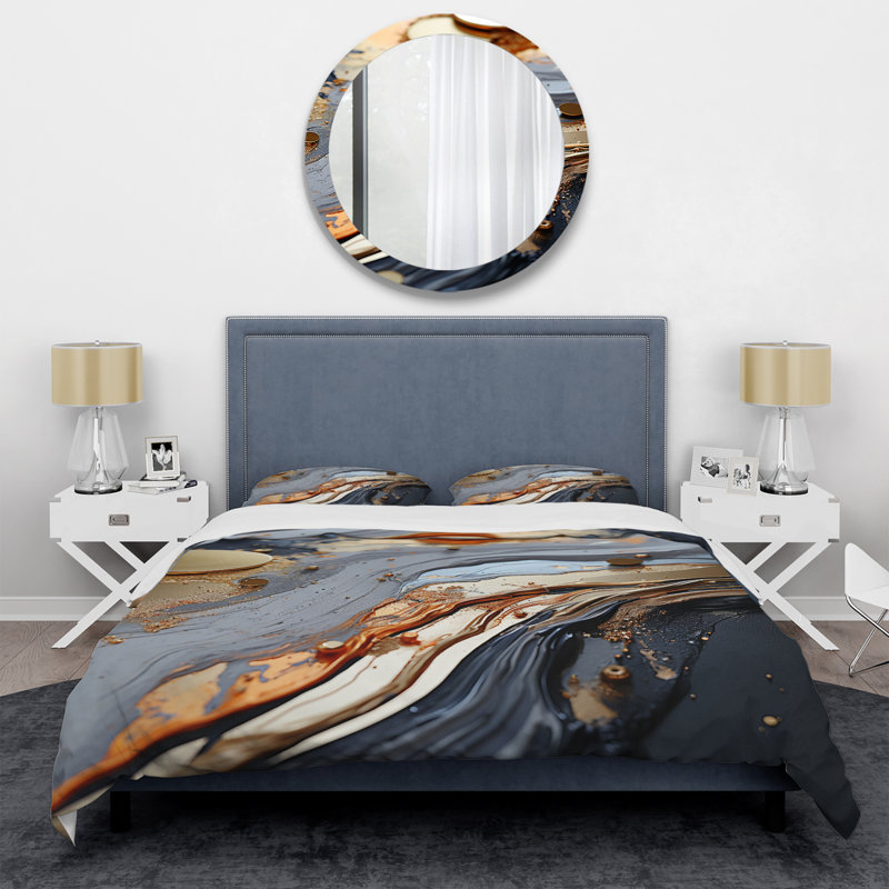 Ensemble de housse de couette moderne et or II, Housse de couette pour grand lit et 2 taies décor