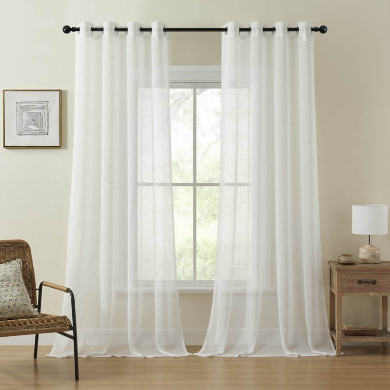 Paire de rideaux semi-transparents en polyester avec œillets (ensemble de 2), L 52 po x L 108 po, Argent argent