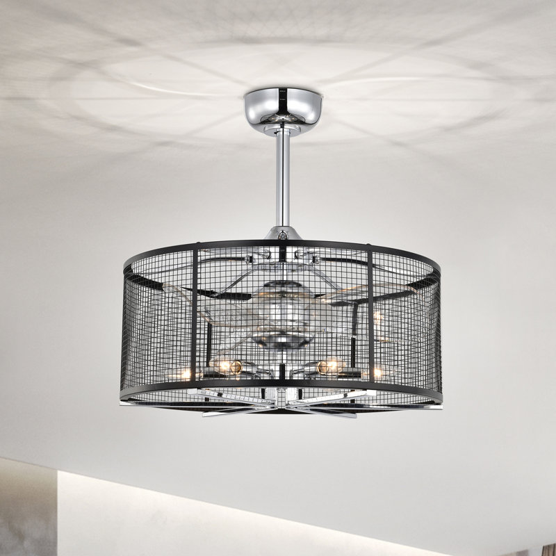 Ventilateur de plafond 23 pales avec 3 lumières 23 pouces noir et argent mat