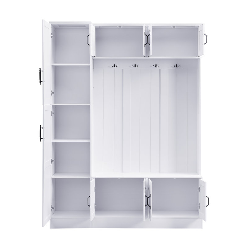 VIBE HAUS 79'' Tall Modern Hall Tree With Shoe Storage, White