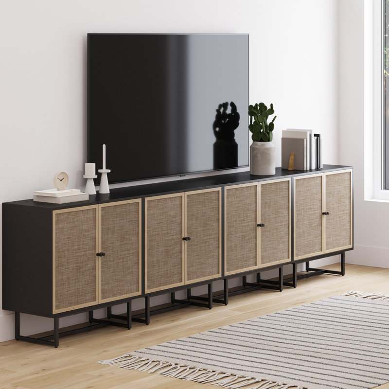 4-Piece Steel Accent Cabinet Set Or TV Stand, Black/Black Oak