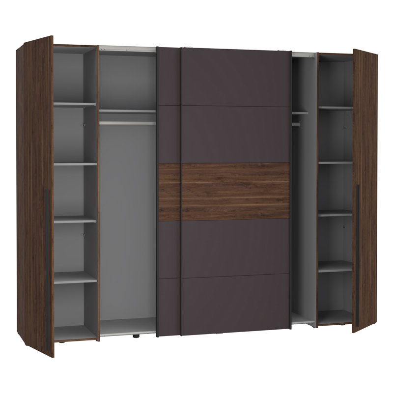 Debarr 4 Door Manufactured Wood Wardrobe, Brown/Grey, 210.5cm H x 270.3cm W x 61.2cm D