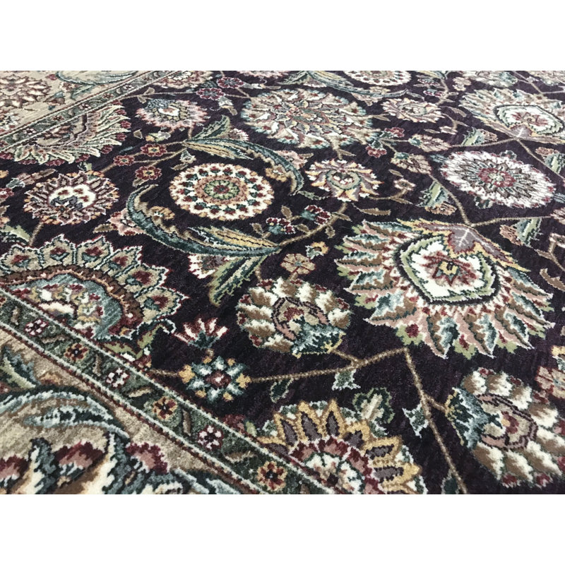 Tapis aubergine et beige noué à la main de haute qualité