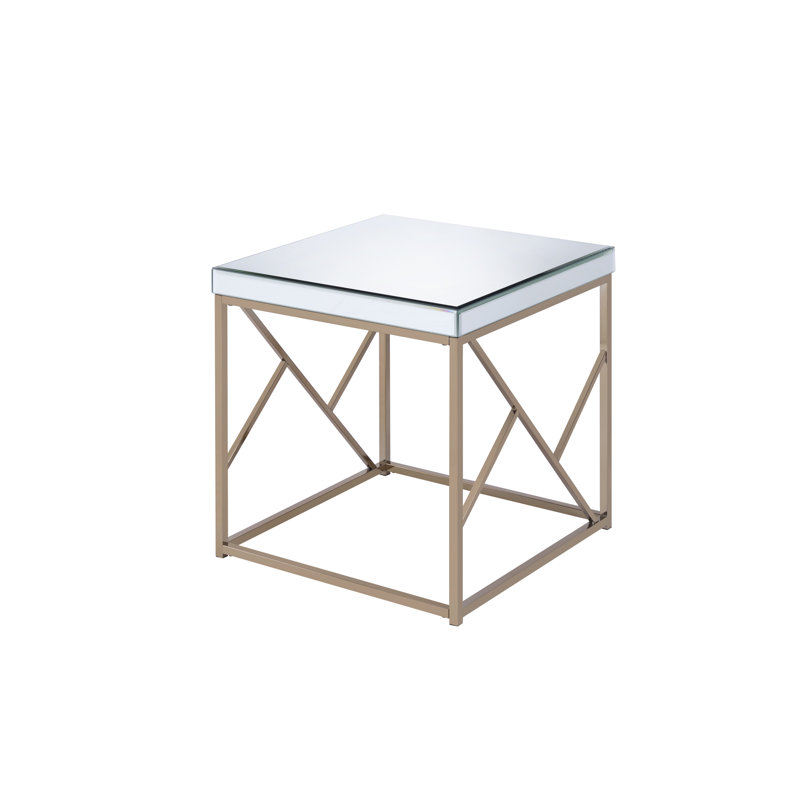 Flori Mirrored Glass Top End Table, Copper Chrome