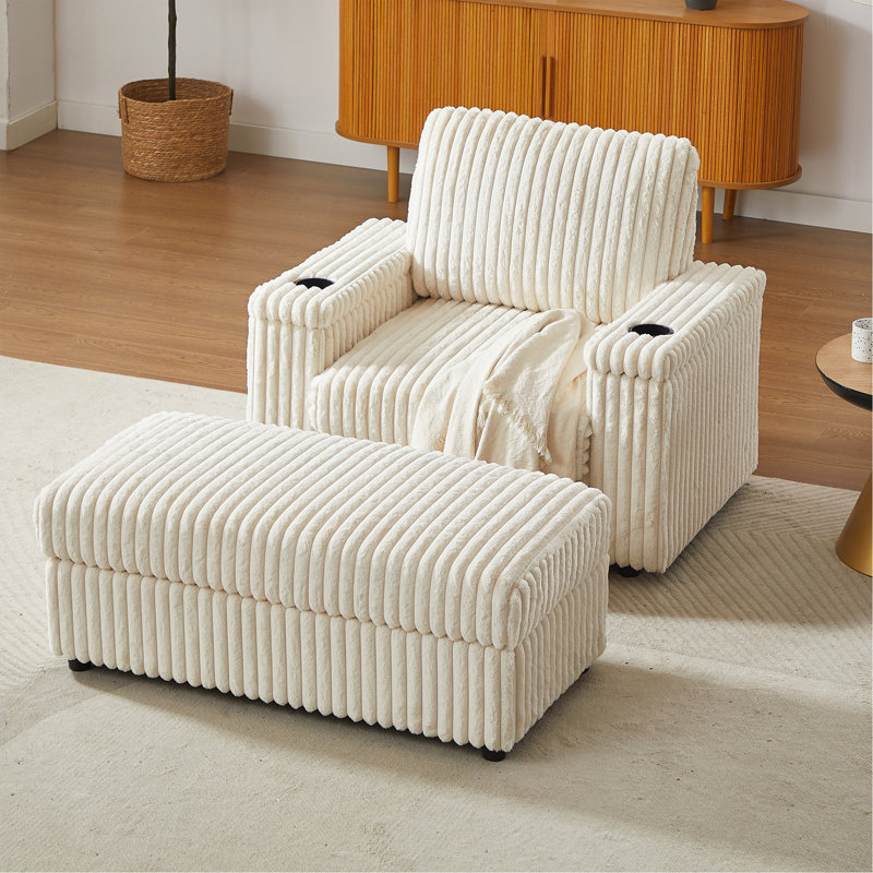 Fauteuil inclinable simple en velours côtelé de 42,5 po avec coussin de dossier, porte-gobelet, repose-pieds de rangement et siège profond confortable pour le salon