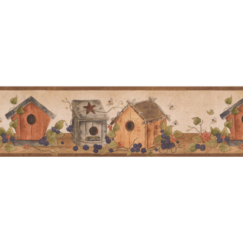 Bordure de papier peint à motif rétro 15 po L x 15 po Birdhouse
