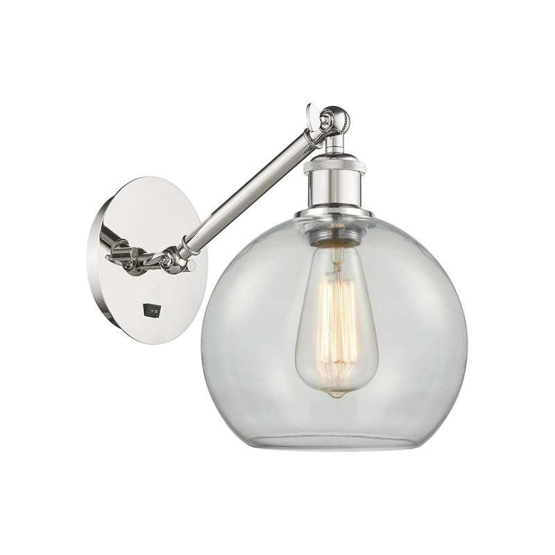 Applique murale 1 lumière 8 po avec bras ajustable Shauna, Blanc mat, DEL, Nickel poli