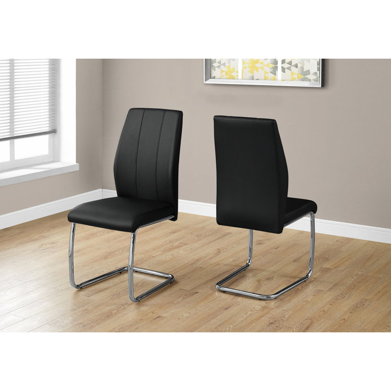 Ensemble de 2 chaises d'appoint d'intérieur, chaises de cuisine rembourrées avec pieds en métal, Chrome chrome, Noir