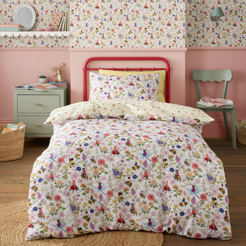Garden Friends Cotton Floral Duvet Cover Set with Pillowcases Included, Double