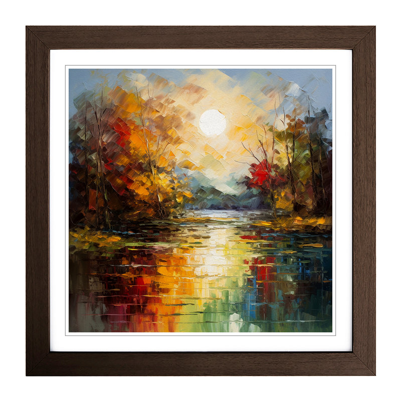 Lake Palette Knife Painting No.1 - Framed Print, Walnut