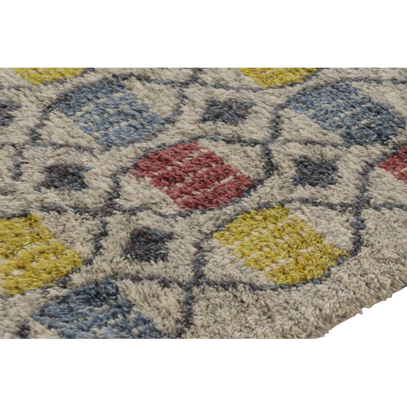 Vintage Swedish Rya Rug, Beige With Colorful Scandinavian Geometry - Rug & Kilim