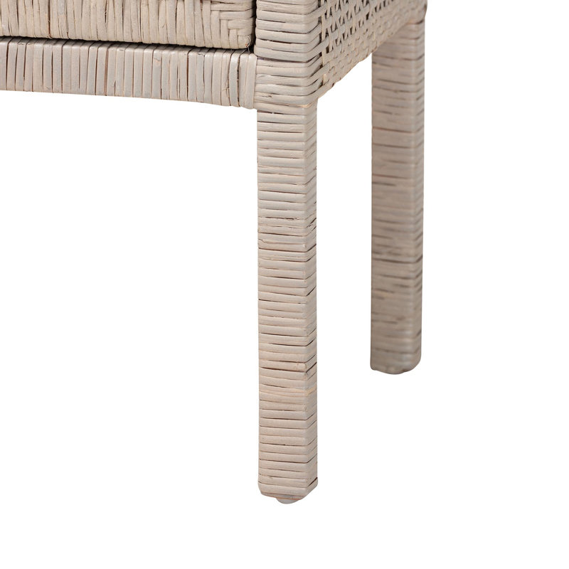 Table de chevet bali & pari en rotin naturel - Table d'appoint en osier tressé à la main avec étagères intérieures et base surélevée, gris français
