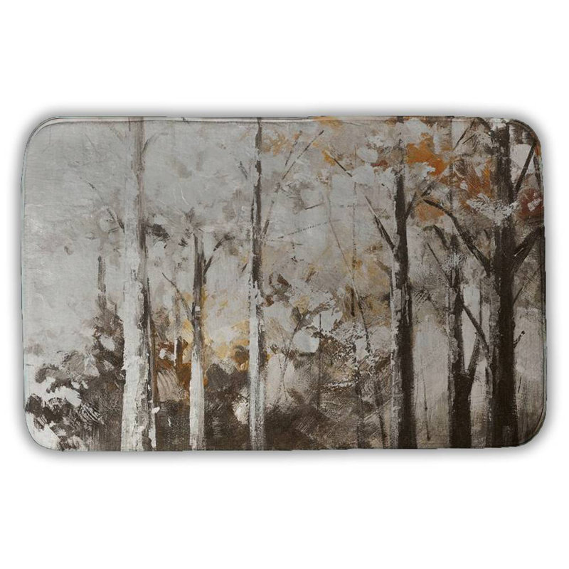Abstract white forest Bath Mat with Non-Slip Backing - Quick Dry Memory Foam Bathroom Rug - Absorbent - Modern Plush Spa-Style - Machine Washable