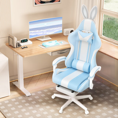 Soontrans Gaming Chair with Footrest High Back Ergonomic Office Gamer Chair with Massage and Headrest Lumbar Support Swivel Computer Game Chair Cute B by Inbox Zero