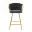 Chaise de bar moderne et moderne avec tabourets hauts et pattes plaquées or pour salle à manger en lin gris foncé