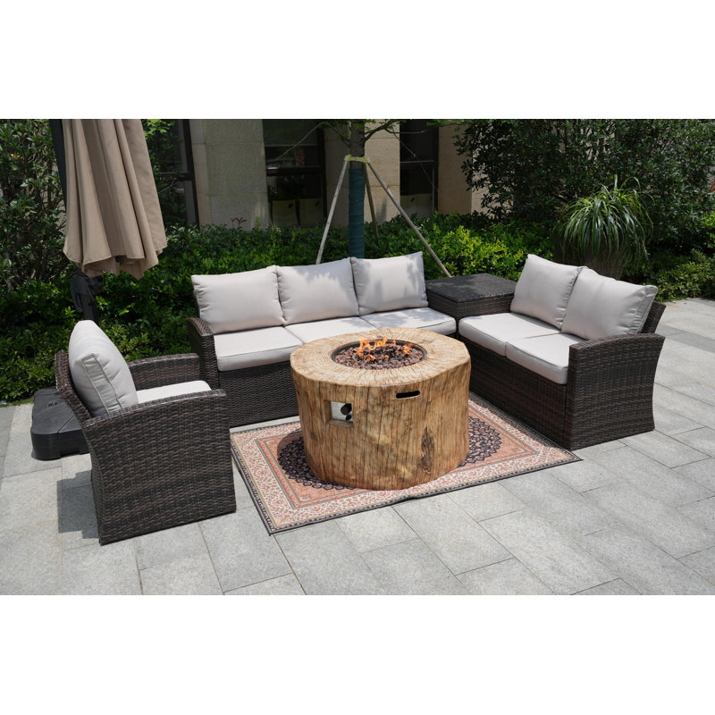 6 - Person Patio Conversation Set with Cushions, Brown