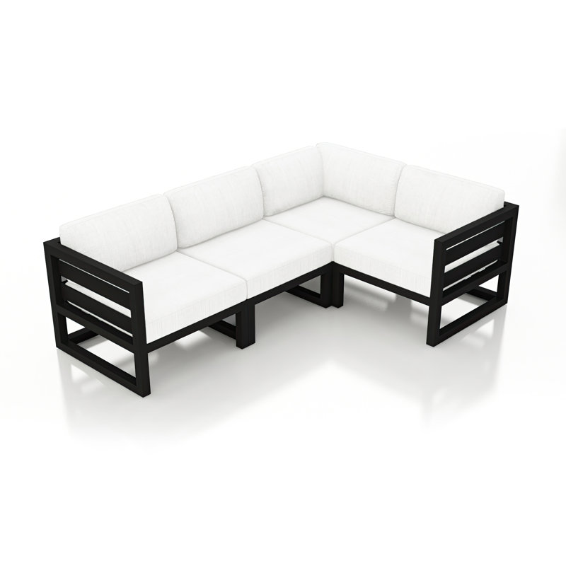 Canapé modulaire d'extérieur avec coussins Sunbrella 94 po Smith, Toile Sunbrella® naturel, Noir