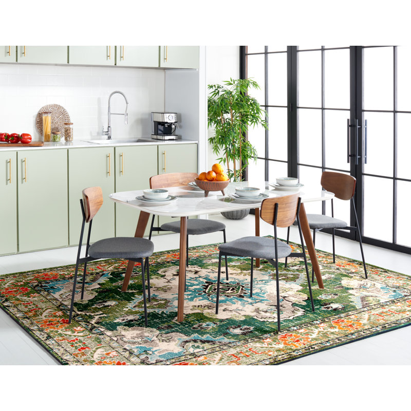 Almyra Oriental Area Rug, Rectangle 8' x 10', Forest Green/Light Blue
