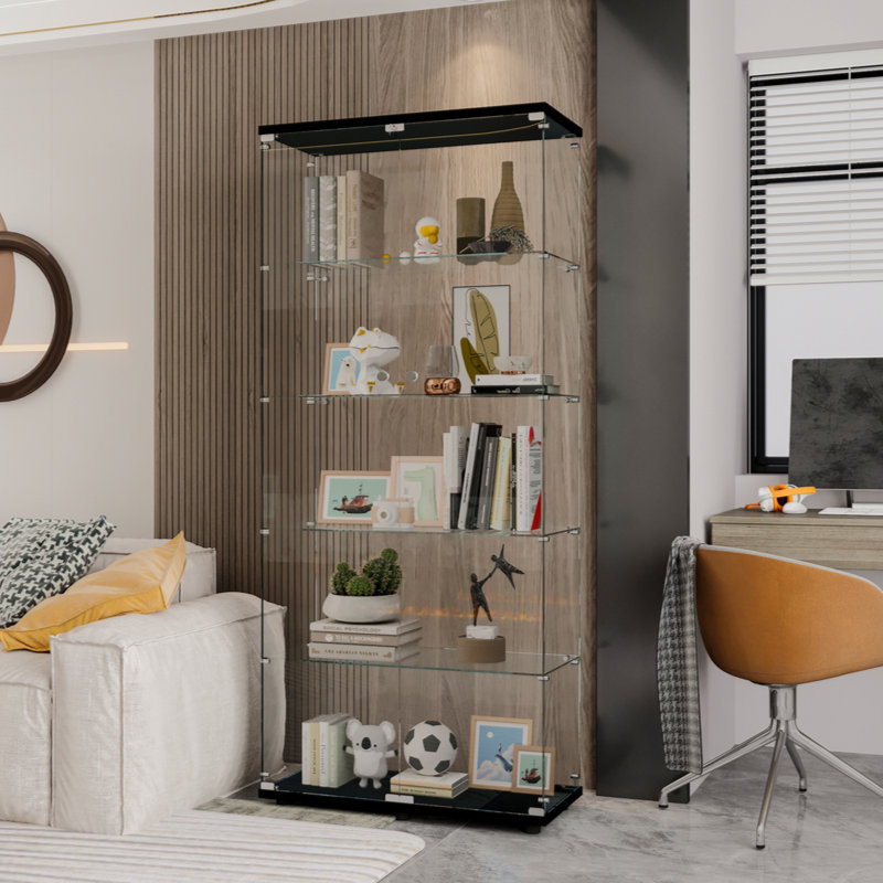 Vitrine en verre avec porte double 5 tablettes, Noir