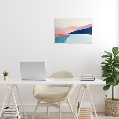 Plaque murale minimaliste paysage bleu et rose, design par Petal Prints Design